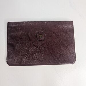 Vintage Leather Burgundy Clutch Wallet Zipper Pouch Minimalist Oxblood Clean